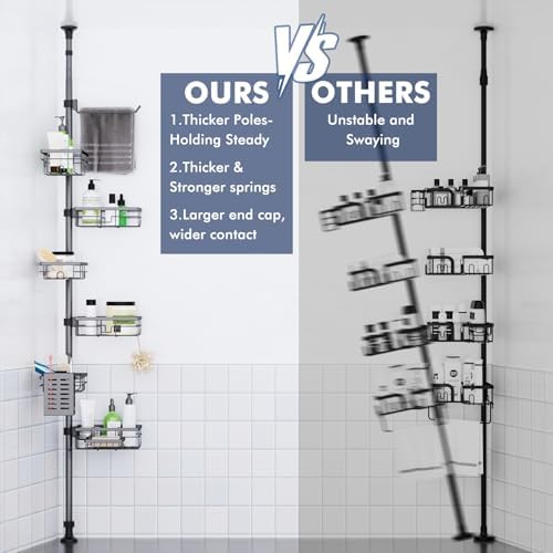 Corner Shower Caddy Tension Pole,Bathroom Shelf for Inside Shower Organizer - Image 4