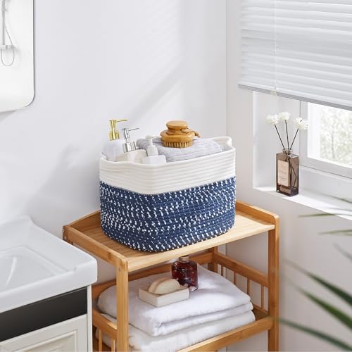 OIAHOMY Cotton Rope Storage Baskets for Organizing White Blue 3-Pack - Image 5