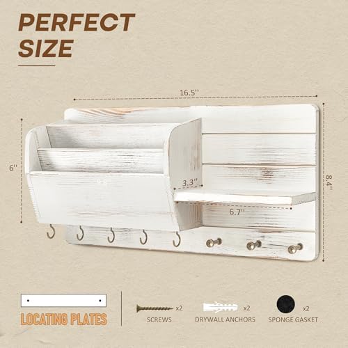 Rebee Vision Key Holder Wall Mount with Mail Slot for Home Decor, Whitewash - Image 2