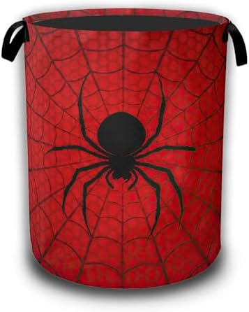 Red Spider Web Laundry Baskets,Laundry Hamper,Storage Basket with Handles for Bathroom Bedroom College Dormitory Living Room Nursery Organizer 16"x20.8" by Unknown