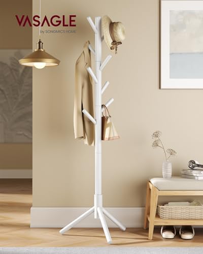 VASAGLE Solid Wood Coat Rack, Free Standing, Tree-Shaped, with 8 Hooks - Image 2