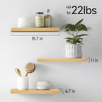 BAYKA Light Oak-Toned Floating Shelves 15.7in, Set of 3, Wall Mounted Shelf - Image 5