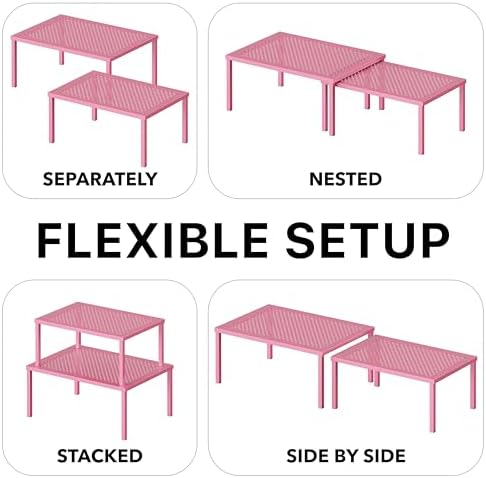 Simple Houseware Expandable Stackable Kitchen Counter Shelf Organizer, Pink, Metal Top, 11.25 in L x 7.9 in W x 5.4 in H - Image 6
