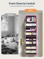 Yecaye 5 Tier Over the Door Organizer, Swing-proof Door Organizer Hanging with Clear PVC Windows, Behind the Door Storage for Bedroom Nursery Closet Laundry Pantry Bathroom, Pink and Black - Image 2