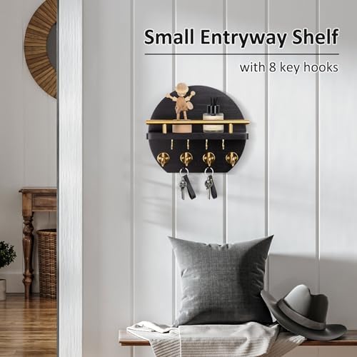 Nekon Key Holder for Wall, 9.8 Inch Round Wall Decor, Black - Image 5