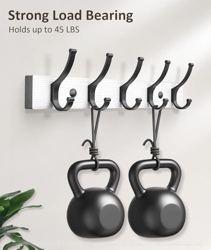 Optish Coat Rack Wall Mount, 16.5 Inches Wood Coat Hooks Wall Mount, Wall Coat Rack with 5 Hooks, Hat Rack Wall Hooks for Hanging Coat, Bag, Towel (2Pack, White) - Image 2