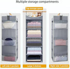 5-Shelf Hanging Closet Organizer and Storage with Side Pockets, Collapsible Closet Hanging Shelves for Storage, Grey - Image 5