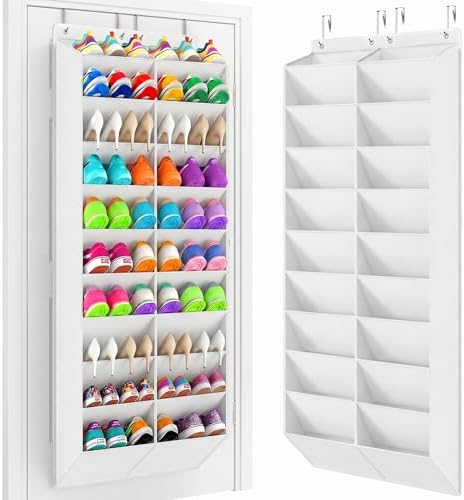 Yecaye 30 Pairs Over the Door Shoe Organizer, Large Capacity Hanging Shoe Rack for Door Hanger with Deep Pockets, Heavy Duty 10 Tier Shoe Holder for Sneakers Boots Heels College Dorm Essentials, White by Yecaye