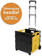 Inspired Living Ultra-Slim Rolling Collapsible Storage Pack-N-Roll Utility-carts, with Telescopic Handle, for Home, Garden, Shopping, Office, School use, Medium, Yellow & Black - Image 4