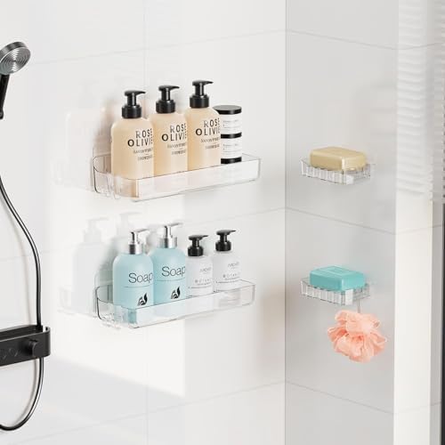 Sotfamily Crystal-Clear Shower Caddy with Soap Dish & Adhesive Pads, 2 Pack - Image 2