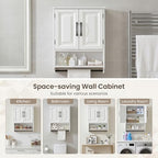 Bathroom Wall Cabinet, 25"x19" Farmhouse Wall Mounted Medicine Cabinet with 2 Raised Panel Doors, Adjustable Shelf & Towel Bar–Over Toilet Storage Organizer for Laundry Room, Entryway or Small Spaces - Image 3
