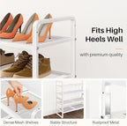 Expandable Metal Shoe Rack for Closet, Entryway & Garage, 4-Tier, White | Adjustable Height for Boots, Stackable Design, Dense Mesh Shelves for Heels, Fits Small Spaces, Apartments and Rentals - Image 5