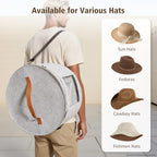 HEAVYWOOD Hat Box for Women Storage Travel Felt Hat Case for Wide-Brim Cowboy Hat Storage Foldable Organizer for Closet Large Round Hat Carrier with Portable Handle Shoulder Strap (Light Gray) - Image 2