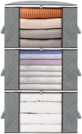 combocube 3 Pack Closet Organizers and Storage Containers, Clothes Storage Bins, Storage Bags with Large Clear Window & Handles for King Comforter, Pillow, Quilt, Bedding, Clothes by combocube