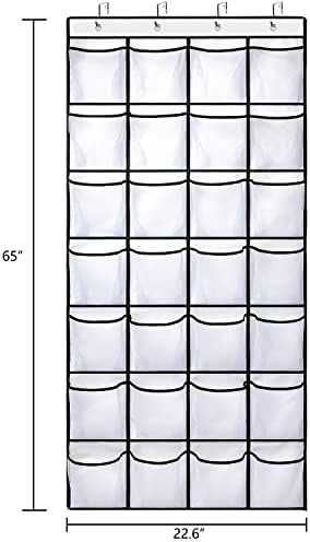 REGELETO 2 Pack 28 Pocket Over the Door Shoe Organizer, Hanging Shoe Rack for Door Large Capacity Shoe Organizer Holder with 4 Metal Hooks (White-2Pack) - Image 2