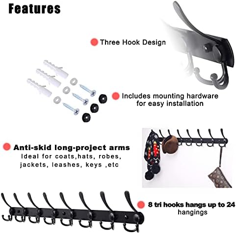 Dseap Coat Rack Wall Mount - 29.5” Long 8-Tri-Hooks Heavy Duty Coat Hanger Rail Wall Hooks for Hanging Coats Hats Clothing Clothes Purse Mudroom Entryway, Black - Image 7