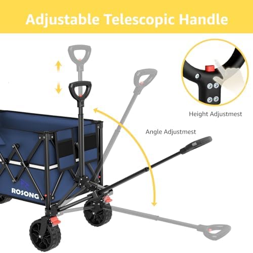 ROSONG Collapsible Wagon Cart with Wheels Foldable - Folding Utility Heavy Duty Wagons Carts for Grocery Sports Garden Shopping Camping Wheelbarrows (Navy Blue, 150L) - Image 6