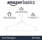 Amazon Basics Slim Velvet Non-Slip Space Saving Suit Clothes Hangers with Shoulder Notches for Closet Organization, Ivory/Silver, 50-Pack - Image 2