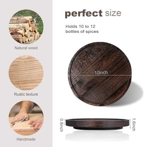 Wood Lazy Susan Turntable Kitchen Decor Round Table Tray, 10" Dark Brown - Image 6