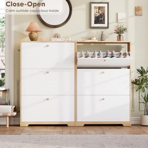 Nicetree Shoe Storage Cabinet for Entryway, Modern Shoe Cabinet, Freestanding Shoe Rack Cabinet, Hidden Shoe Dresser for Hallway,Foyer, Natural Oak and White - Image 3