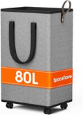 SpaceTrove Rolling Laundry Basket with Wheels, Laundry Hamper, 80L, Grey by Unknown