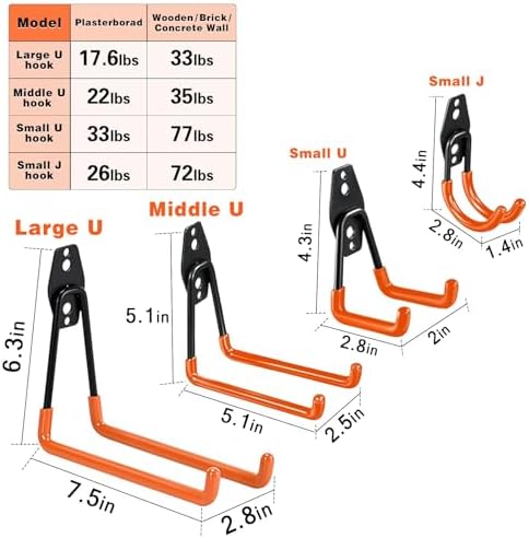Steel Garage Storage Hooks - 32 Pack Anti-Slip Coating, Heavy Duty Wall Mount Wall Hooks for Hanging Bike, Ladder, Garden Tools, Power Tools, Bulk Items Ropes, Utility Garage Organization Housolution - Image 4