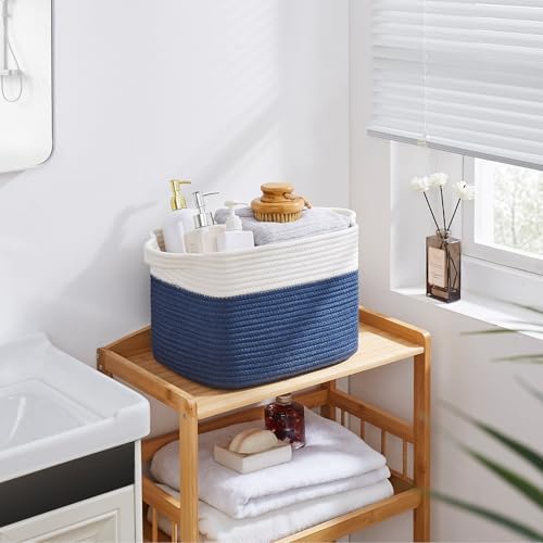 OIAHOMY Cotton Rope Storage Baskets for Organizing Blue & White 3-Pack - Image 5