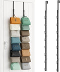 SWTYMIKI Over the Door Purse Organizer - 2 Packs Wall Mounted Purse Rack with 8 Hooks Design, Hanging Handbag Organizer Storage Holds up to 16 Bags, Bag Rack for Closet, Door (Black) by SwtyMiki-TidyHomeSweetLife