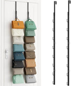 SWTYMIKI Over the Door Purse Organizer - 2 Packs Wall Mounted Purse Rack with 8 Hooks Design, Hanging Handbag Organizer Storage Holds up to 16 Bags, Bag Rack for Closet, Door (Black) by SwtyMiki-TidyHomeSweetLife