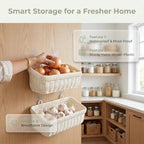 Wicker Hanging Baksets, Plastic Organizer for Kitchen Pantry, Bathroom, Set of 2, White - Image 4