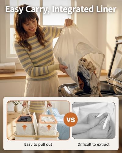 MIZATTO 140L Laundry Hamper with Lid, 2 Section Dirty Laundry Bin - Image 3