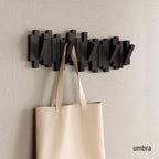 Umbra Sticks Wall Mount Coat Rack, 5 Hook Retractable Pegs, Espresso - Image 2