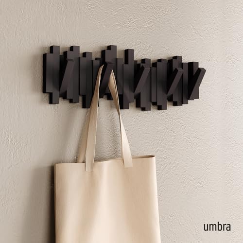 Umbra Sticks Wall Mount Coat Rack, 5 Hook Retractable Pegs, Espresso - Image 2