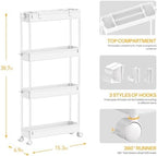 SPACELEAD Slim Storage Cart 4 Tier,Bathroom Organizer Rolling Utility, Mobile Shelving Unit Slide Out for Office, Kitchen, Laundry Room & Narrow Places,White - Image 3