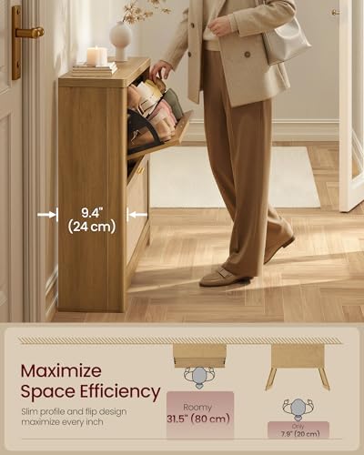 VASAGLE Boho Shoe Storage Cabinet, Slim, Rattan-Look Flip Drawers - Image 5