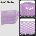 EASEPRES 3 Pocket Mesh Hanging Wall File Organizer, Wall Mounted Mail Paper Document Folder Holder, Clipboard Storage Organization Magazine Rack with Nametag Label for Office Home School, Light Purple - Image 5