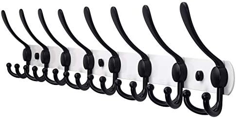 Dseap Coat Rack Wall Mount - 29.5” Long 8-Tri-Hooks Heavy Duty Coat Hanger Rail Wall Hooks for Hanging Coats Hats Clothing Clothes Purse Mudroom Entryway, White & Black by Dseap