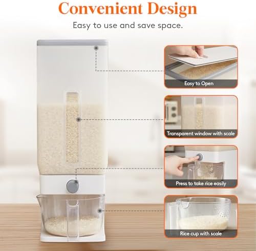 Lifewit Rice Dispenser 25 Lbs, Airtight Storage with Measuring Cup, Clear - Image 4