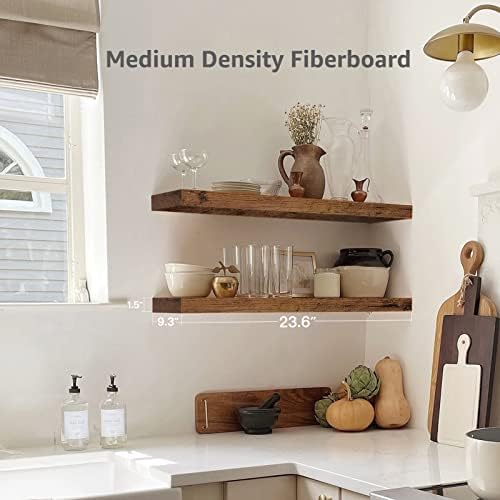 QEEIG Floating Shelves for Wall 23.6" Long - Wall Mounted Shelf Bathroom Kitchen Living Room Bedroom Farmhouse Home Decor Display Bookshelf Set of 2, Rustic Brown (008-60BN) - Image 3