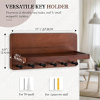 Nekon Key Holder for Wall with Shelf, Pine Wooden Key Hanger, Brown - Image 3