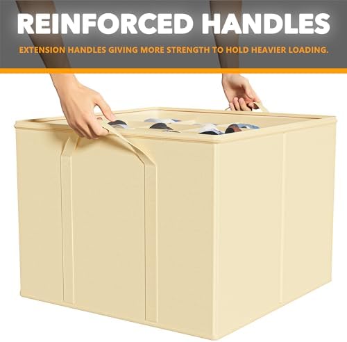 SpaceAid Shoe Organizer for Closet, 2 Pack Foldable Shoe Storage Containers Baskets Boxes Bins w/Adjustable Dividers, Fits 16-32 Pairs, Beige - Image 5