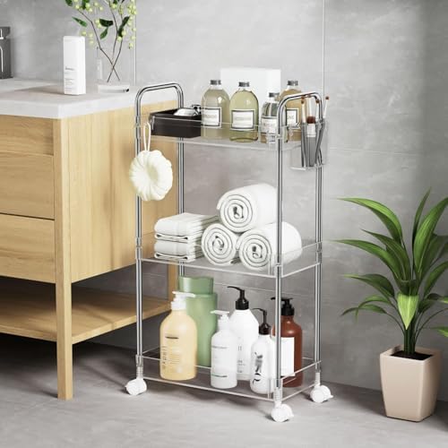 SPACEKEEPER 3 Tier Acrylic Storage Rolling Cart Clear Bathroom Cart Organizer, Transparency Laundry Room Organization Mobile Shelving Unit Multifunction Rolling Utility Cart for Office Living Room - Image 6
