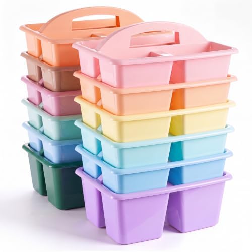 Kathfly 12 Pack Classroom Caddy Organizer with Handle, Plastic Art Craft Cleaning Caddy Bulk, Small Multipurpose Supply Organization Storage Basket for Table Desk Office Pencil Teacher (Mixed Color 1) by Kathfly