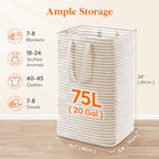 Lifewit 75L x 2 Pack Collapsible Laundry Hamper Large,Tall Foldable Dirty Clothes Baskets Waterproof, Freestanding Double Bags with Easy Carry Handles in Dorm Bedroom Bathroom College, Beige - Image 2