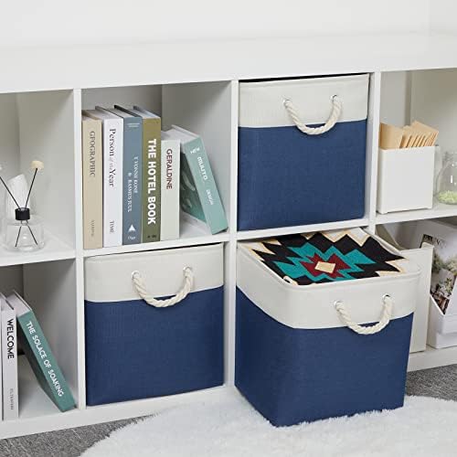 Bidtakay Storage Baskets Large Cube Storage Bins Fabric Baskets for Organizing Shelves 13x13 Navy Blue Square Storage Bins Large Set of 3 Linen Closet Organizers for Cabinet Home - Image 2