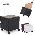 Goplus Foldable Utility Cart, Portable Rolling Crate Handcart with 4 Rotate Wheels, Telescoping Handle, Lid & Cup Holder for Travel, Shopping, Luggage, Grocery, Office & Teacher (Black) by Goplus