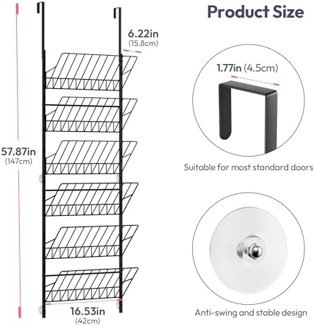 SWTYMIKI Over the Door Shoe Organizer - Adjustable 6 Tier Hanging Shoe Rack Organizer, Metal Heavy Duty Behind Door Storage or Wall Mount Shoes Shelf for Flats, Heels, Sneakers, Boots - Image 2