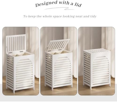 Laundry Hamper with Lid,Bamboo Large Waterproof Clothes Laundry Basket,Removable Washing Bags with Handles,clothes basket (White) - Image 7