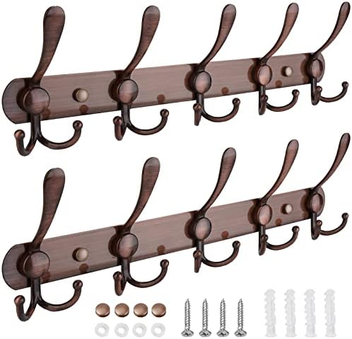 TICONN Wall Mounted Coat Rack, Five Heavy Duty Tri Hooks All Metal Construction for Jacket Coat Hat in Mudroom Entryway (Antique Bronze, 2-Pack) by TICONN