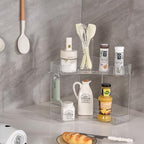 2-Tier Corner Bathroom Organizer Countertop with Hooks, for Makeup/Skincare - Image 4